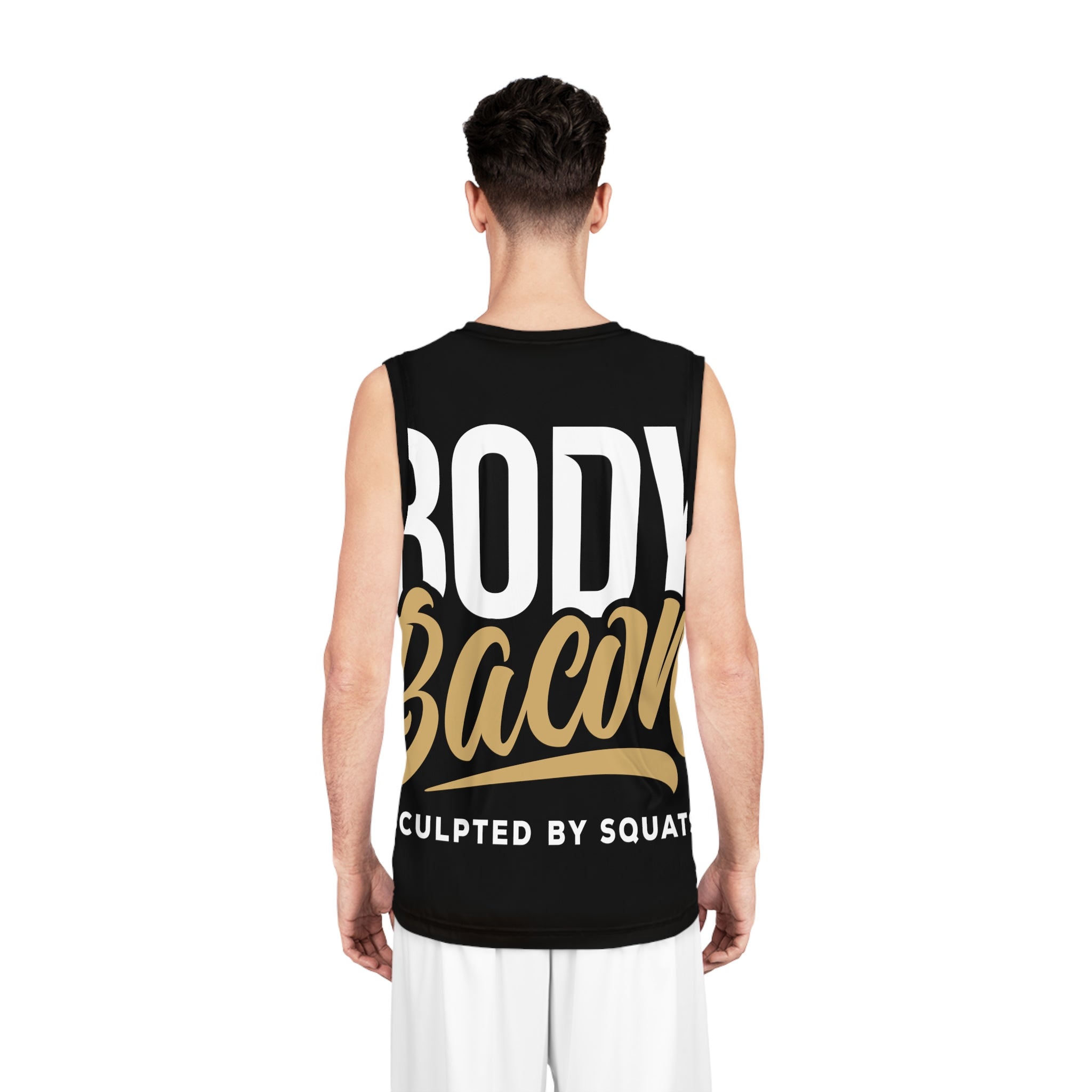 Body by Bacon, Sculpted by Squats Basketball Jersey (AOP)